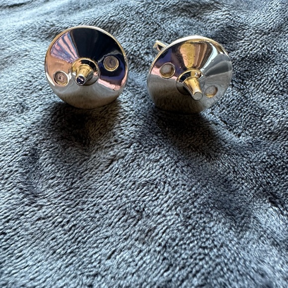 Foster cuff links silver tone shaped like ski pole ends - Picture 5 of 5